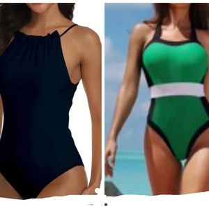 2 NWT 1 Black & 1 Green, One Piece Swimsuits